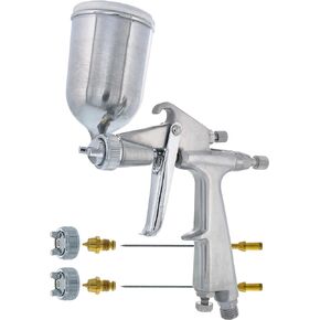 TCP Global Mini Gravity Feed Spray Gun with .8mm, 5mm & 1.0mm Needle & Nozzle Sets & Side Mounted Rotating Cup