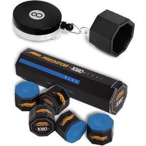 Retractable Octagon 8-Ball Chalker Billiard Pool Cue Chalk Holder with Belt Clip Black + 1 tube/5pcs of Predator Chalk