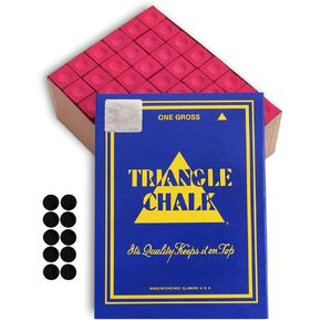 Triangle Billiard Pool Cue Chalk - 1 Gross - 144 pcs - Made in The USA + 10 pcs of Quality Billiard Pool Table Spots by Tweeten Fibre Co.