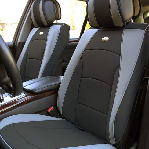 FH Group Front Set Faux Leather Seat Cushions - Car Seat Covers for Low Back Seat, Universal Fit, Airbag Compatible Car Seat Cover for SUV, Sedan, Solid Black in Saudi Arabia