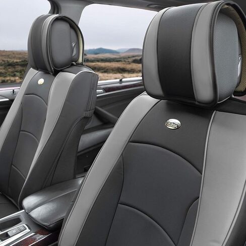 FH Group Front Set Faux Leather Seat Cushions - Car Seat Covers for Low Back Seat, Universal Fit, Airbag Compatible Car Seat Cover for SUV, Sedan, Solid Black in Saudi Arabia