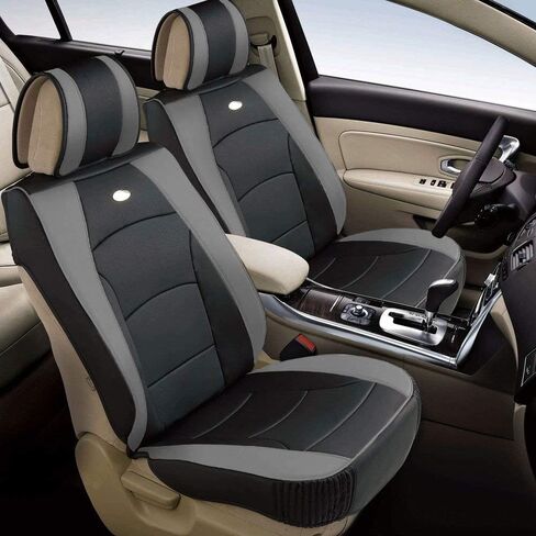 FH Group Front Set Faux Leather Seat Cushions - Car Seat Covers for Low Back Seat, Universal Fit, Airbag Compatible Car Seat Cover for SUV, Sedan, Solid Black in Saudi Arabia