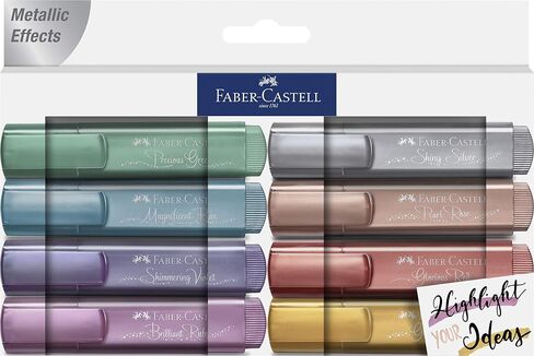 Faber-Castell Metallic Highlighter Set - Assortment of 8 Subtle Glitter Highlighter Markers - Note Taking and Journaling Supplies in Saudi Arabia