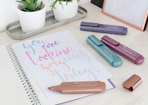 Faber-Castell Metallic Highlighter Set - Assortment of 8 Subtle Glitter Highlighter Markers - Note Taking and Journaling Supplies in Saudi Arabia