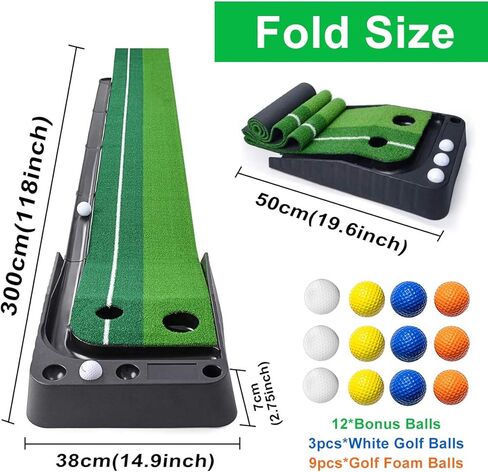 بساط جولف أخضر مع خاصية إرجاع الكرة تلقائيًا، مساعد تدريب على ممارسة الجولف، طويل جدًا 9.84 قدم، أخضر احترافي للاستخدام الداخلي/الخارجي مع 12 كرة إضافية سجادة جولف قابلة للطي in Kuwait