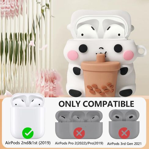 لطيف بوبا الشاي البقرة airpods القضية مع مجموعة نظافة، 3D الكرتون مضحك kawaii الأزياء مع سلسلة المفاتيح للفتيات الفتيان الأطفال لairpod حالة الجيل الثاني والأول، غطاء سيليكون للقرون الهواء الملحقات الواقية in Saudi Arabia
