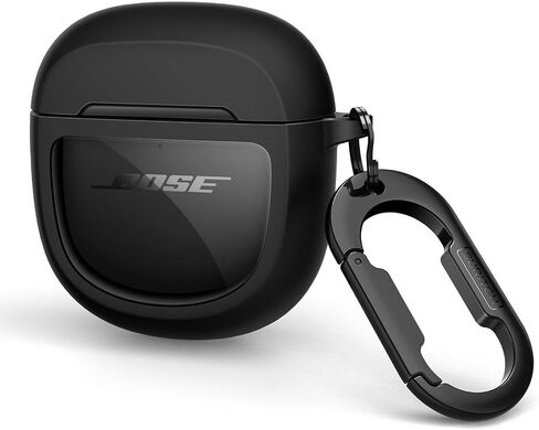 حافظة SURITCH لسماعات Bose QuietComfort Earbuds II 2022/QuietComfort Ultra 2023، غطاء واقي مقاوم للصدمات لملحقات حافظة الشحن Bose QC ii 2 مع حلقة تسلق، أسود in Kuwait