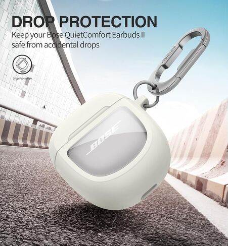 حافظة SURITCH لسماعات Bose QuietComfort Earbuds II 2022/QuietComfort Ultra 2023، غطاء واقي مقاوم للصدمات لملحقات حافظة الشحن Bose QC ii 2 مع حلقة تسلق، أسود in Kuwait