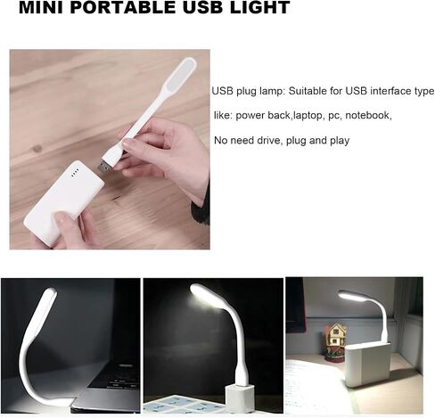 Sokelinn-six Mini USB Light، مصباح قراءة الكتب المحمول مع 6 مصابيح LED لحماية البصر، يعمل بمنفذ USB لبنك الطاقة والكمبيوتر المحمول المرن القابل للانحناء ليلاً - قطعتان (أسود) in Saudi Arabia