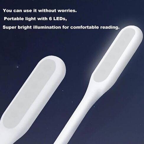 Sokelinn-six Mini USB Light، مصباح قراءة الكتب المحمول مع 6 مصابيح LED لحماية البصر، يعمل بمنفذ USB لبنك الطاقة والكمبيوتر المحمول المرن القابل للانحناء ليلاً - قطعتان (أسود) in Saudi Arabia