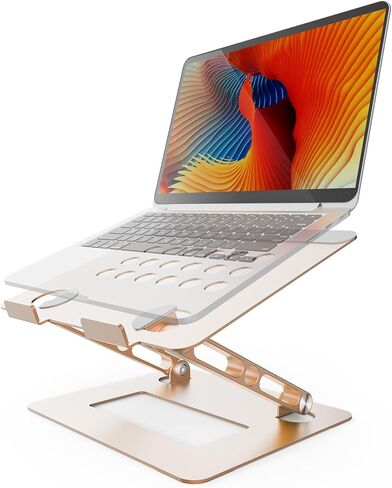 Adjustable Laptop Stand for Desk, Portable Laptop Riser, Aluminum Laptop Stand for Desk Foldable, Ergonomic Computer Notebook Stand Holder for MacBook Air Pro, Dell XPS, HP (10-17.3'') -Gold in Saudi Arabia
