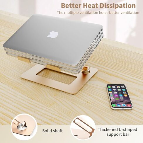 Adjustable Laptop Stand for Desk, Portable Laptop Riser, Aluminum Laptop Stand for Desk Foldable, Ergonomic Computer Notebook Stand Holder for MacBook Air Pro, Dell XPS, HP (10-17.3'') -Gold in Saudi Arabia