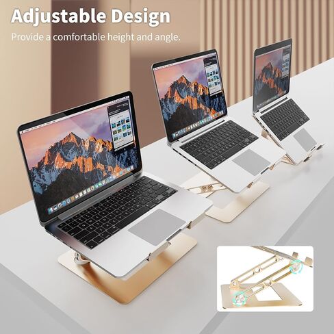 Adjustable Laptop Stand for Desk, Portable Laptop Riser, Aluminum Laptop Stand for Desk Foldable, Ergonomic Computer Notebook Stand Holder for MacBook Air Pro, Dell XPS, HP (10-17.3'') -Gold in Saudi Arabia