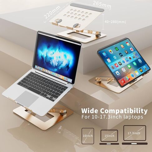 Adjustable Laptop Stand for Desk, Portable Laptop Riser, Aluminum Laptop Stand for Desk Foldable, Ergonomic Computer Notebook Stand Holder for MacBook Air Pro, Dell XPS, HP (10-17.3'') -Gold in Saudi Arabia