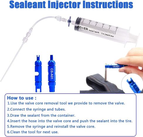 حاقن مانع التسرب للإطارات بدون أنابيب للستانز، لا توجد أنابيب مانعة للتسرب للإطارات، متضمنة مادة مانعة للتسرب للإطارات البرتقالية، بالإضافة إلى مزيل صمام أساسي in Kuwait