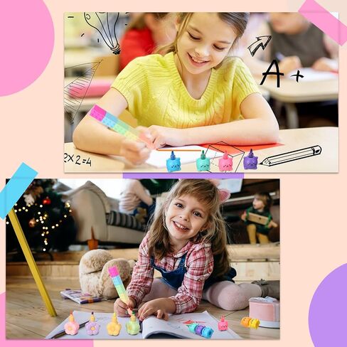 4 عبوات من 20 قطعة من أقلام التحديد الصغيرة اللطيفة القابلة للتكديس أقلام تحديد Kawaii للفصول الدراسية والمدرسة بألوان الباستيل وأقلام تحديد ثابتة لطيفة للفتيات وهدايا عيد الميلاد المدرسية (الأخطبوط، الكتل، القط، الزهرة) in Saudi Arabia