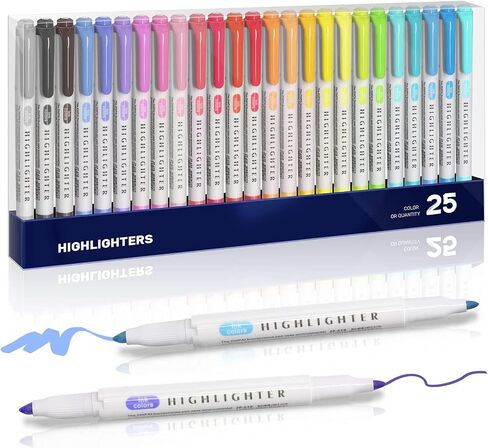 YOOUSOO 25 Pack Pastel Highlighters Assorted Colours, Bible Highlighters Big Pack Marker Pens Set, Chisel Tip Rainbow Highlighters No Bleed Fluorescent Pens for Student Office in Saudi Arabia