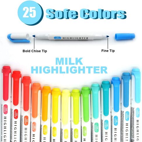 YOOUSOO 25 Pack Pastel Highlighters Assorted Colours, Bible Highlighters Big Pack Marker Pens Set, Chisel Tip Rainbow Highlighters No Bleed Fluorescent Pens for Student Office in Saudi Arabia