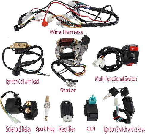 Complete Electrics Wiring Harness Kit, Stator Coil CDI Wiring Loom Kit for 4 Stroke ATV 50cc 70cc 110cc 125cc Pack of 9 in Kuwait