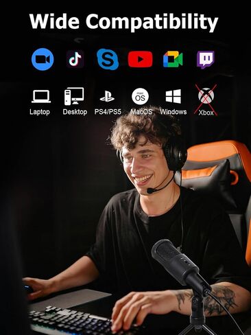 PC USB Microphone, Podcast Condenser Mic with Foldable Tripod Mute Switch for Streaming, Gaming, Podcasting, Recording, Chatting, Twitch, YouTube, on Computer, Laptop, PS4/5 Plug & Play in Saudi Arabia