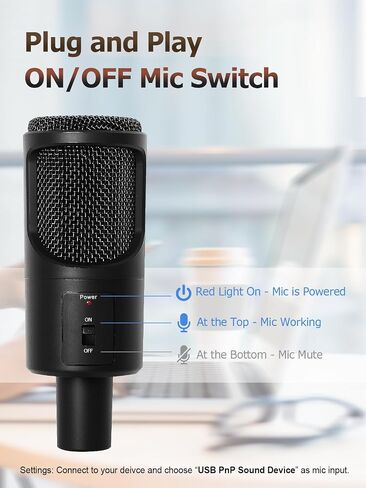 PC USB Microphone, Podcast Condenser Mic with Foldable Tripod Mute Switch for Streaming, Gaming, Podcasting, Recording, Chatting, Twitch, YouTube, on Computer, Laptop, PS4/5 Plug & Play in Saudi Arabia