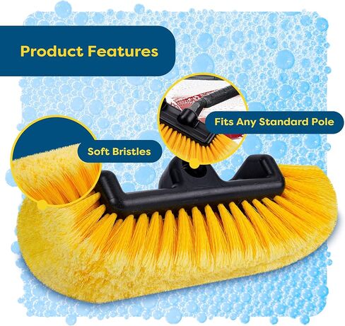 SCRUBIT 12" Car Wash Brush with Soft Bristles for Car Truck Boat Deck & House Cleaning, Exterior Washing Brush Connects with Pole & Hose Storage Bag Included (Blue) in Kuwait