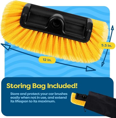 SCRUBIT 12" Car Wash Brush with Soft Bristles for Car Truck Boat Deck & House Cleaning, Exterior Washing Brush Connects with Pole & Hose Storage Bag Included (Blue) in Kuwait