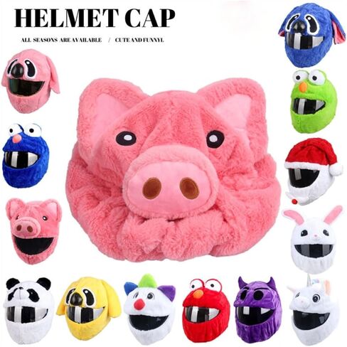 Full Face Motorcycle Helmet Cover Easy to Install Dust Cap Motorcycle Helmet Fun Rides, Cartoon Fluffy Plush Set for Motorcycle Christmas Hats in Saudi Arabia