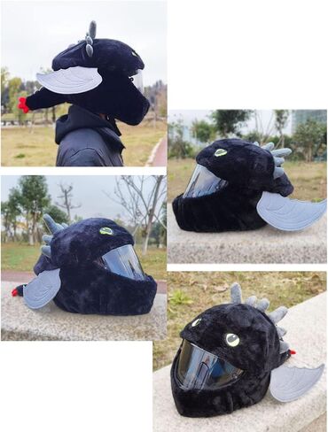 Full Face Motorcycle Helmet Cover Easy to Install Dust Cap Motorcycle Helmet Fun Rides, Cartoon Fluffy Plush Set for Motorcycle Christmas Hats in Saudi Arabia