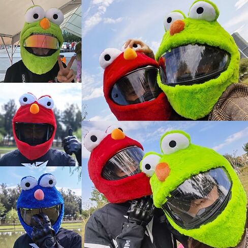 Full Face Motorcycle Helmet Cover Easy to Install Dust Cap Motorcycle Helmet Fun Rides, Cartoon Fluffy Plush Set for Motorcycle Christmas Hats in Saudi Arabia