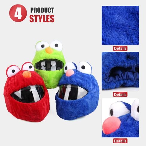 Full Face Motorcycle Helmet Cover Easy to Install Dust Cap Motorcycle Helmet Fun Rides, Cartoon Fluffy Plush Set for Motorcycle Christmas Hats in Saudi Arabia