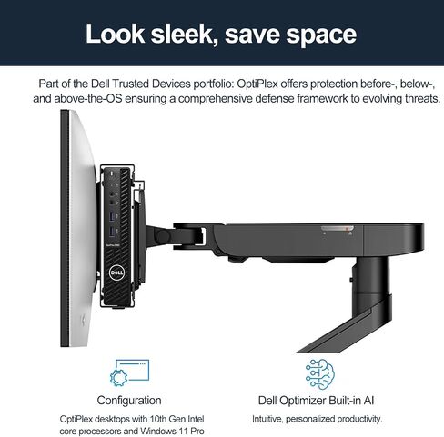 كمبيوتر مكتبي Dell OptiPlex 3000 3080 Business MFF Micro Form Factor، Intel Core i5-10500T، ذاكرة الوصول العشوائي 16 جيجابايت، 256 جيجابايت SSD، منفذ عرض، HDMI، لوحة مفاتيح سلكية وماوس، واي فاي، Windows 11 Pro، أسود in Saudi Arabia
