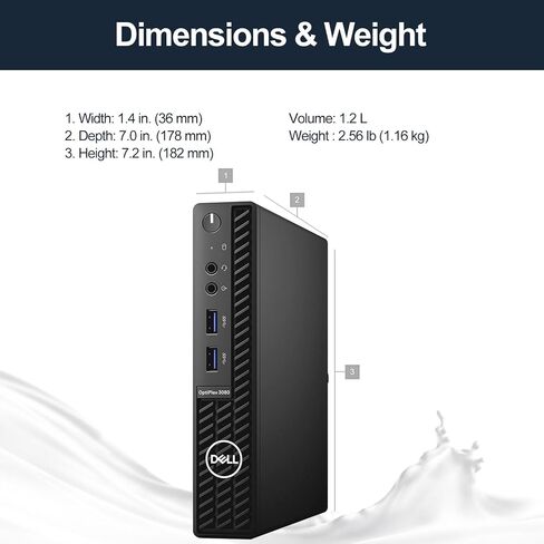 كمبيوتر مكتبي Dell OptiPlex 3000 3080 Business MFF Micro Form Factor، Intel Core i5-10500T، ذاكرة الوصول العشوائي 16 جيجابايت، 256 جيجابايت SSD، منفذ عرض، HDMI، لوحة مفاتيح سلكية وماوس، واي فاي، Windows 11 Pro، أسود in Saudi Arabia