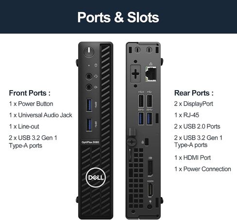 كمبيوتر مكتبي Dell OptiPlex 3000 3080 Business MFF Micro Form Factor، Intel Core i5-10500T، ذاكرة الوصول العشوائي 16 جيجابايت، 256 جيجابايت SSD، منفذ عرض، HDMI، لوحة مفاتيح سلكية وماوس، واي فاي، Windows 11 Pro، أسود in Saudi Arabia