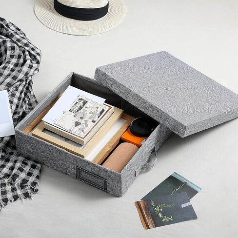 صندوق تخزين سجل القصاصات من الكتان، مقاس 14.6 بوصة × 13 بوصة × 4 بوصة، صندوق رسائل للمستندات، تخزين صناديق الصور، رمادي (1) in Kuwait