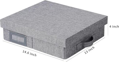 صندوق تخزين سجل القصاصات من الكتان، مقاس 14.6 بوصة × 13 بوصة × 4 بوصة، صندوق رسائل للمستندات، تخزين صناديق الصور، رمادي (1) in Kuwait