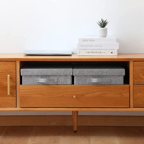 صندوق تخزين سجل القصاصات من الكتان، مقاس 14.6 بوصة × 13 بوصة × 4 بوصة، صندوق رسائل للمستندات، تخزين صناديق الصور، رمادي (1) in Kuwait