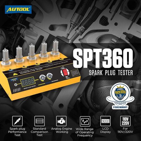 جهاز اختبار شمعة الإشعال للسيارة من Autool SPT360، جهاز كشف الإشعال التلقائي بقوة 110 فولت، محلل نظام شمعة الإشعال مع 5 فتحات اختبار قابلة للتعديل لمركبات الدراجات النارية والمزيد (200-9000 دورة في الدقيقة) in Saudi Arabia