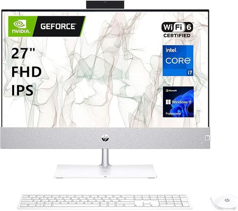 كمبيوتر مكتبي HP Pavilion 27 Business الكل في واحد، شاشة 27 بوصة FHD، Intel Core i7-13700T، NVIDIA GeForce RTX 3050، ذاكرة الوصول العشوائي 64 جيجابايت، 4 تيرابايت SSD، كاميرا تعمل بالأشعة تحت الحمراء، لوحة مفاتيح وماوس لاسلكي، HDMI، Wi-Fi 6، Windows 11 بر in Kuwait