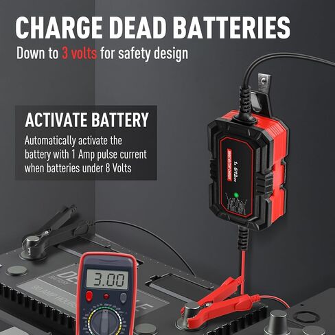 شاحن بطارية Sailnovo 4A، شاحن هزلي ذكي 6 فولت و12 فولت، 10 مراحل 14.6 فولت LiFePO4 جهاز صيانة البطارية التلقائي مع وضع الإمداد لبطاريات حمض الرصاص لجزازة العشب والدراجة النارية in Kuwait