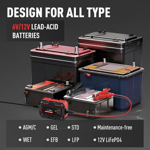 شاحن بطارية Sailnovo 4A، شاحن هزلي ذكي 6 فولت و12 فولت، 10 مراحل 14.6 فولت LiFePO4 جهاز صيانة البطارية التلقائي مع وضع الإمداد لبطاريات حمض الرصاص لجزازة العشب والدراجة النارية in Kuwait