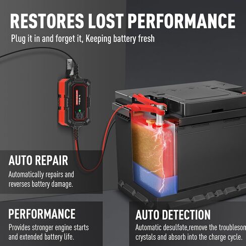 شاحن بطارية Sailnovo 4A، شاحن هزلي ذكي 6 فولت و12 فولت، 10 مراحل 14.6 فولت LiFePO4 جهاز صيانة البطارية التلقائي مع وضع الإمداد لبطاريات حمض الرصاص لجزازة العشب والدراجة النارية in Kuwait