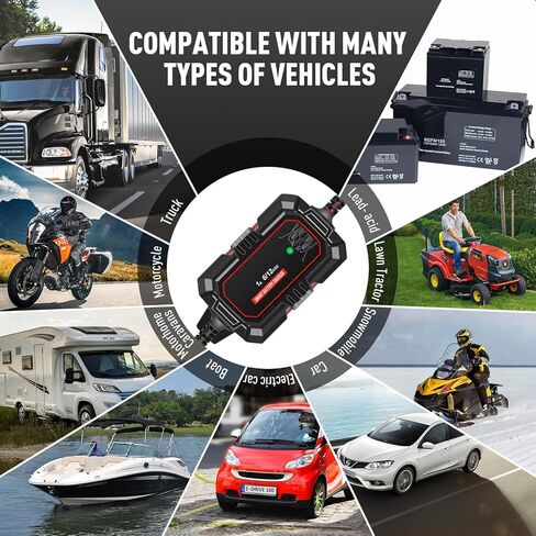 شاحن بطارية Sailnovo 4A، شاحن هزلي ذكي 6 فولت و12 فولت، 10 مراحل 14.6 فولت LiFePO4 جهاز صيانة البطارية التلقائي مع وضع الإمداد لبطاريات حمض الرصاص لجزازة العشب والدراجة النارية in Kuwait