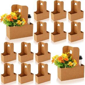 Fysuimu 30pcs أكياس هدايا زهرة Kraft حاملة شرب مع مقبض مع 2 كوب غلاف الأزهار تعبئة علبة ورق الورق لحفل عيد ميلاد حفل زفاف الطفل ديكور حفلة