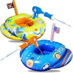 Finduwill 4 Pack Police Pirate Baby Baby Poolatable Boots ، 2pcs pool عوامات و 2 PCS ماء للأطفال