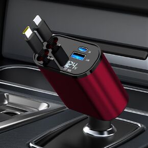 Retractable Car Charger, 4 in 1 Fast Charging Car Charger 60W, Double Type C Retractable Cables and 2 USB Ports Car Charger Compatible with iPhone 15/15 Pro Max/Galaxy S23/S22/S21/Google Pixel