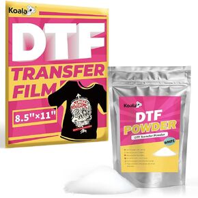 Koala DTF Transfer Film 8.5 x 11 Inch 50 Sheets and White DTF Powder 1000G Bundle