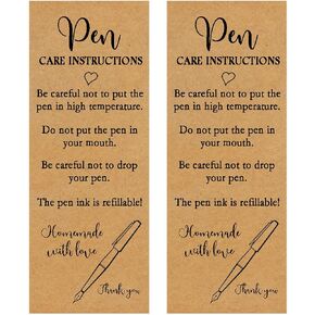 30 PCS Pen Care Kraft Paper Cards Homemade Kraft Cardboard Pen Care Instructions Tips Insert 30 Matching OPP Transparent Self-Adhesive Bags for Business, Online Shop Package Insert,6 * 2.3 in