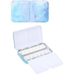 PATIKIL Empty Watercolor Palette, Metal Watercolor Tin with 14pcs Half Pans Paint Case with Lid Paint Box for Travel Gouache Oil Painting Style 2, Dark Purple Green