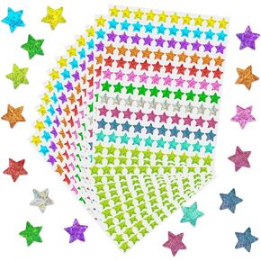 Oubaka 1440pcs ملصقات نجمة صغيرة للأطفال مكافأة ، 12 ورقة ملصقات النجوم النجمة ملصقات نجم ثلاثية الأبعاد لمكافأة مخطط DIY Scrapbook Schools Schools (0.5 "" "القطر)